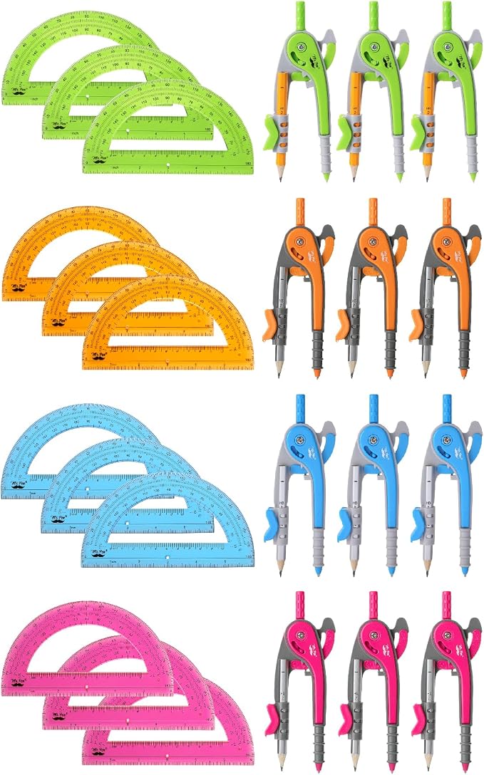 Mr. Pen- Bulk Geometry Compass and Protractor Set, 12 Sets, 6 Inch | Bulk Drawing Tool for School, Clear Plastic, Easy Grip, Precision Design for Math, Art, Drafting, Architecture