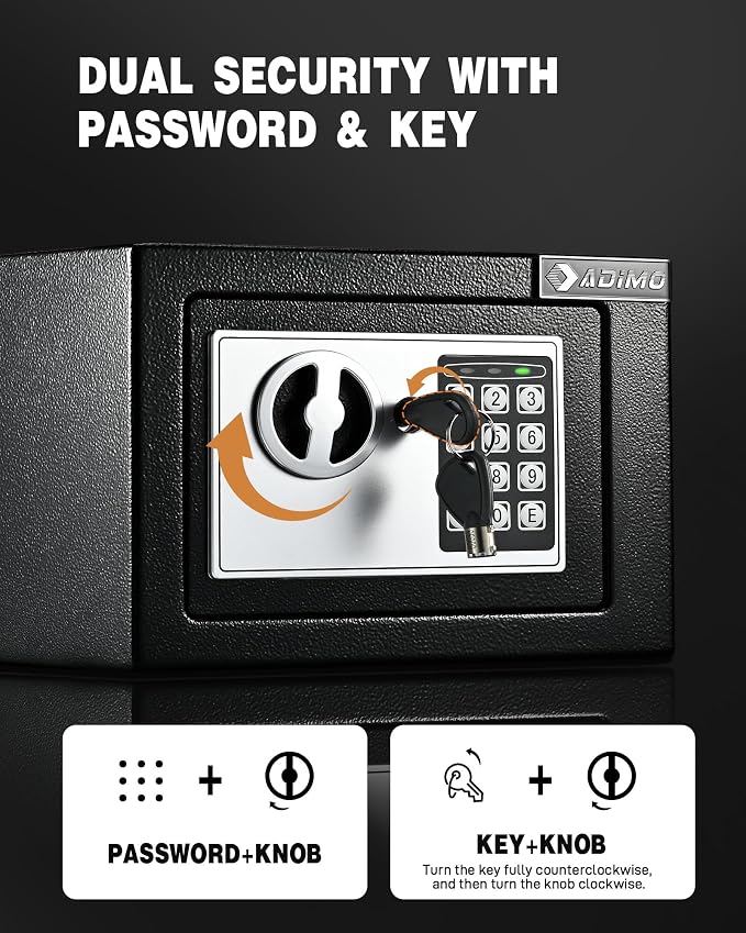 Safe Box, Small Safe for College Dorm Room with Fireproof Waterproof Money Bag for Cash or Document, Keys &Pass Code, Home Money Box with Kits, 0.23CuFt Hidden Lockbox for Home Office Hotel