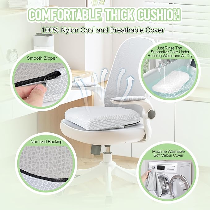 Air Fiber Office Chair Cushion - Ergonomic Seat Cushion for Orthopedic Coccyx, Relief Hip & Back Support - Doctor Recommended Cushion for Long Sitting Worker Driver & Handicapped (Light Grey)