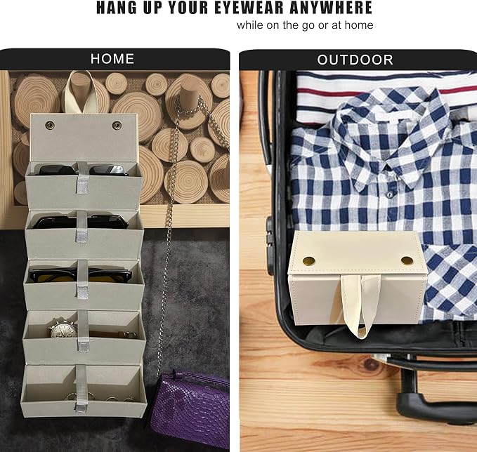 Longjet Sunglasses Organizer Travel Glasses Case 5 Slots Multiple Pairs Eyeglasses Storage Box Hanging Eyewear Holder