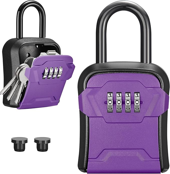 Puroma Lock Box, Key Lock Box Wall Mount & Portable Combination Lockbox with Resettable Code, Security Lockbox for Outside House Keys, Apartment Realtors Spare Keys Storage (1 Pack, Purple)