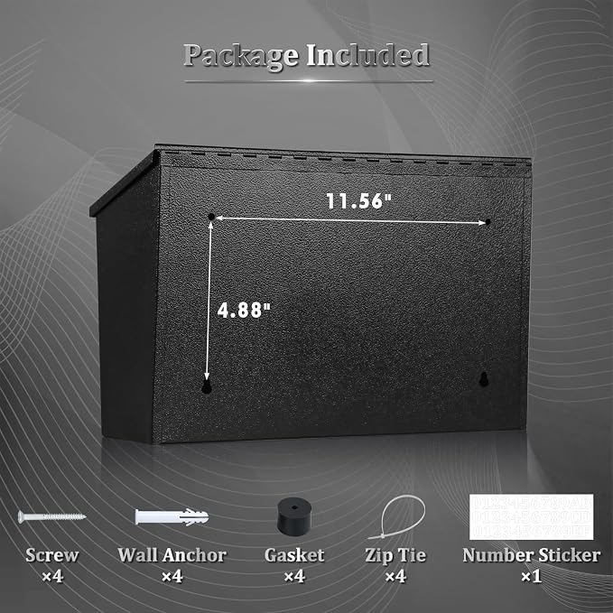 Dalmbox Wall-Mount Mailbox Large Mailbox for Post Rust-Proof Galvanized Steel Box for Outside or Townhouse Horizontal Style, Black, 15.7” x 4.3” x 9.4”