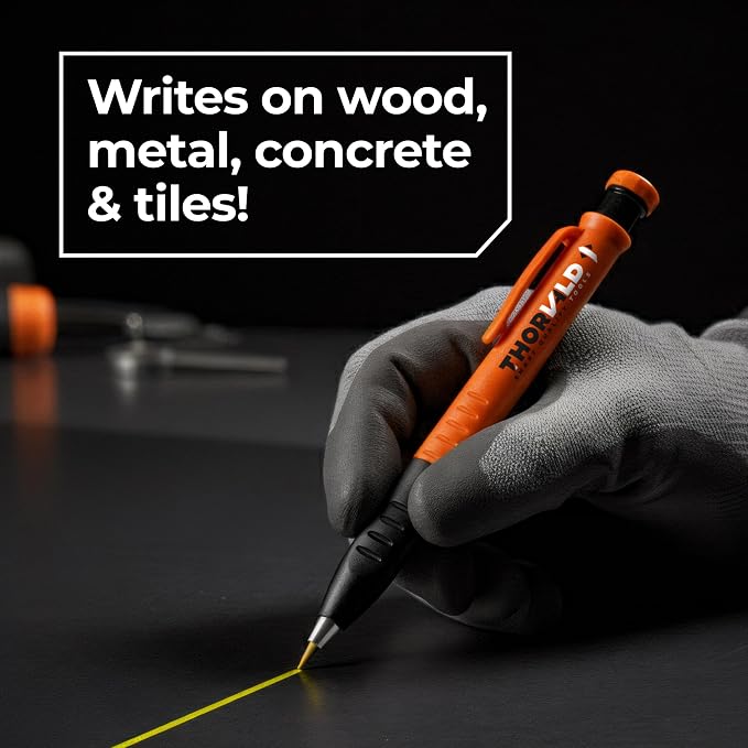 THORVALD 2 Carpenter Pencils Set for Construction - Incl. 38 Leads + Sharpener + Finger Grip - Solid Mechanical Pencils with Fine Point/Best Marking tools Construction/Carpenters/Scriber