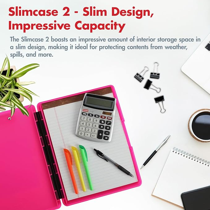 Dexas Slimcase 2 Plastic Clipboard with Storage & Side Opening, Neon Pink, Office Supplies Clipboards to Organize, Carry & Store, A4 Holder, Style and Functionality Nursing Clipboards (Pack of 6)