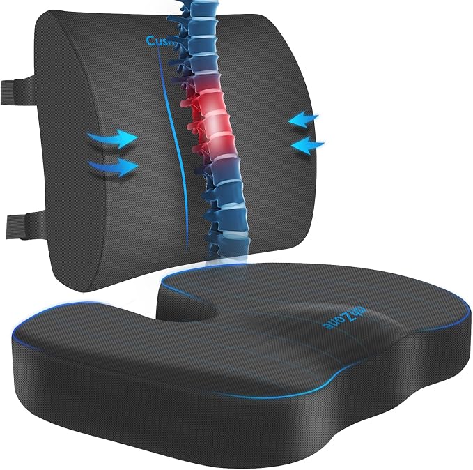 CushZone Seat Cushion, Lumbar Support Pillow with Adjustable Strap-Chair Cushions for Sciatica Pain Relief-with Washable Cover Memory Foam for Car, Travel and Wheelchair-Gray X-Large