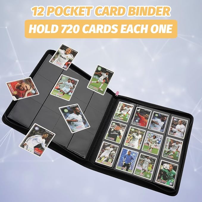12 Pocket Ringless Side Loading Trading Card Binder, 720 Cards PU Fixed Page Zipper Card Album for TCG Sports Game Cards, Not Fit Top Loaders (Pink)