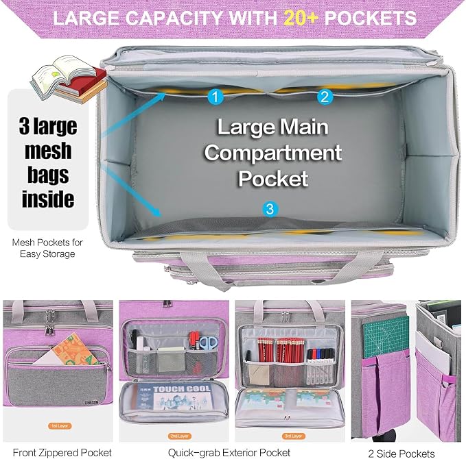 Rolling Teacher Bag With Wheels, Tote Organizer With Detachable Trolley