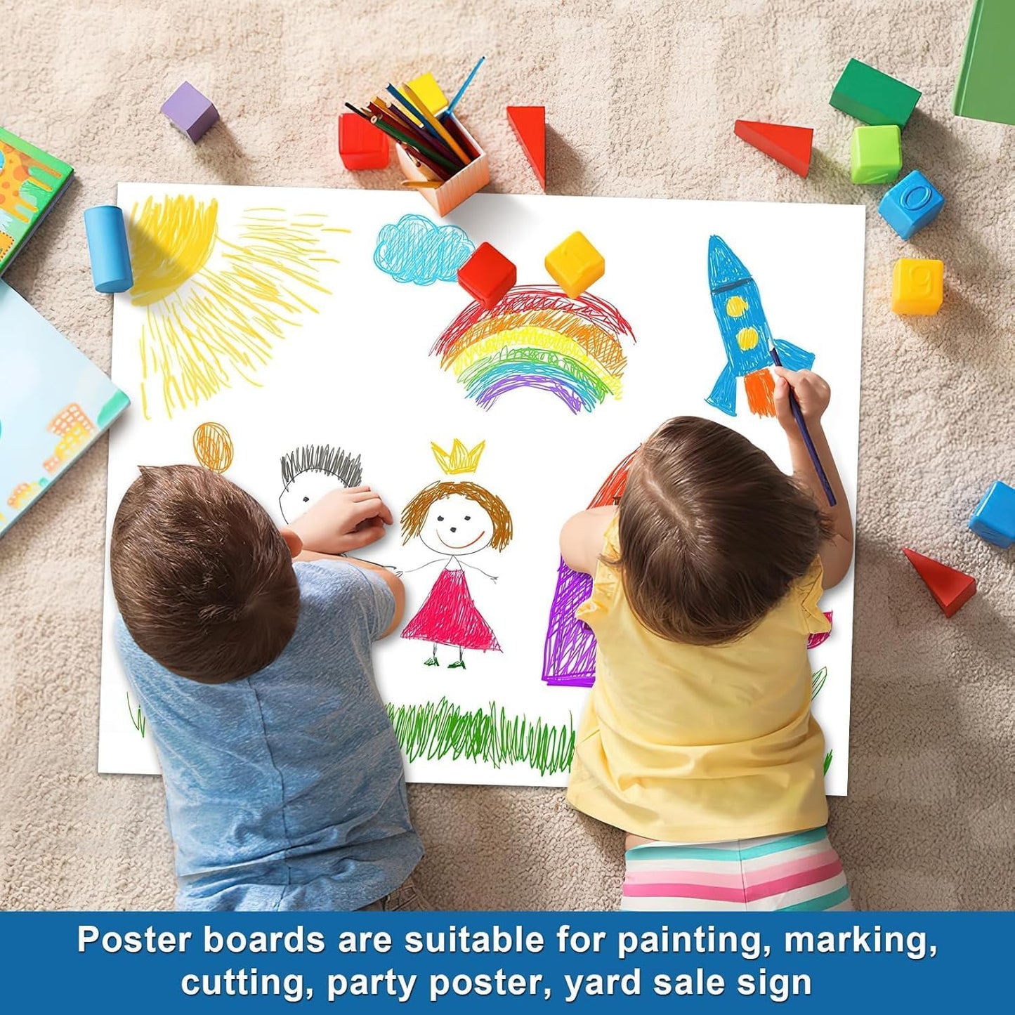 25 Pcs Poster Board 22" x 28" White Poster Paper Bulk, ROOKEA 250 GSM Vision Board for School Arts Craft Projects Presentations Drawing Scrapbooking Blank Graphic Display Office Supplies