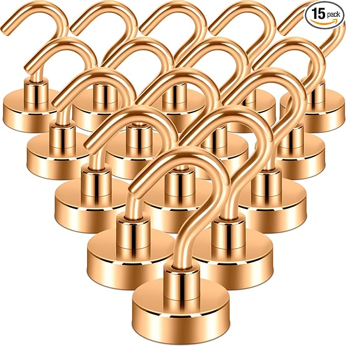 Neosmuk Magnetic Hooks, Heavy Duty 30lb+ Strong Magnet Hook for Cruise Cabins, Cruise Essentials 2026 for Hanging, Metal Wall Refrigerator Hangers (Bronze, 15 Pack)