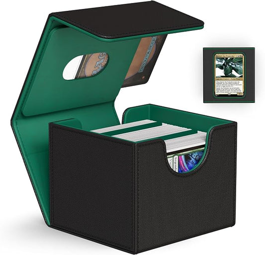 ZLCA MTG Commander Deck Box, Card Deck Box for Trading Card, Holds 110+ Double Sleeved Cards Fits for TCG CCG Magic Cards with 2 Dividers (Black & Green)