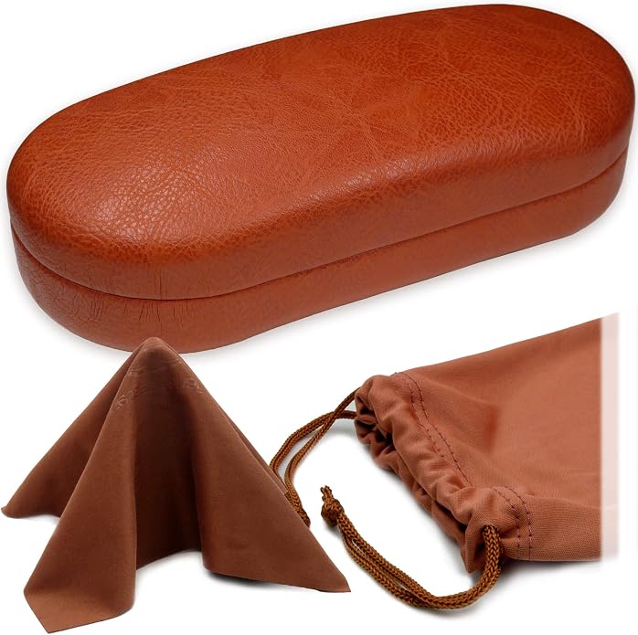 MyEyeglassCase - Large Sunglasses Case - Glasses Holder with Pouch & Cloth - Eyeglass Hard shell Medium - Extra Large frames
