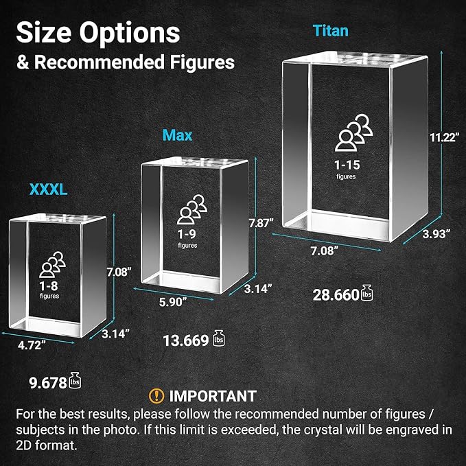 ArtPix 3D Premium Crystal Photo, Personalized Gifts for Women, Wife, Mom, Her, Him, Men, Great Customized Gift With Your Own Photo - Anniversary, Wedding, Birthday - Custom Glass 3D Laser Etched Picture Frame