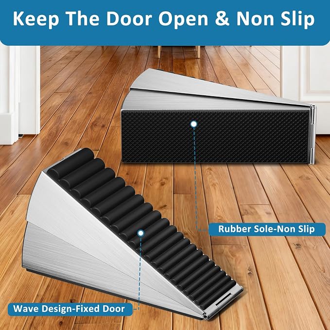 Optish Heavy Duty Door Stopper, Adjustable Spring Large Stopper, 3 Inches High Tall Wedge Stoppers for Bottom of Door, Door Stop Suits Wood, Carpet, Tiles, Home, Heavy Door, Silver