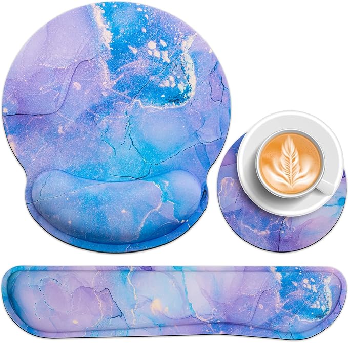 Mouse Pad Purple, Mouse Pad with Wrist Rest Set, 3-in-1 | Wrist Support Mousepad Set,Gaming with Anti-Skid Base,Ergonomic Memory Foam Keyboard Gel Wrist Rest