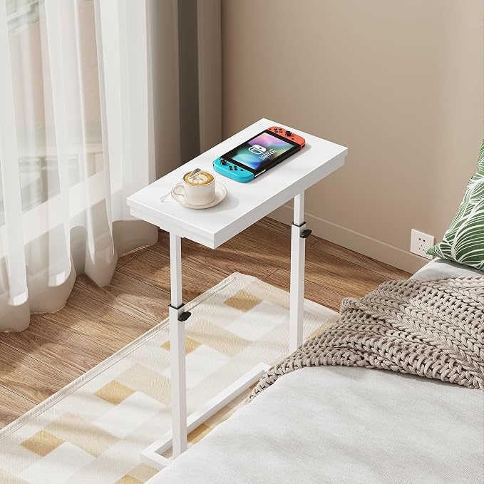 TUTOTAK End Table, Side Table, Tall Couch Table, Sofa Table | for living Room, Bedroom, White TB01BW083