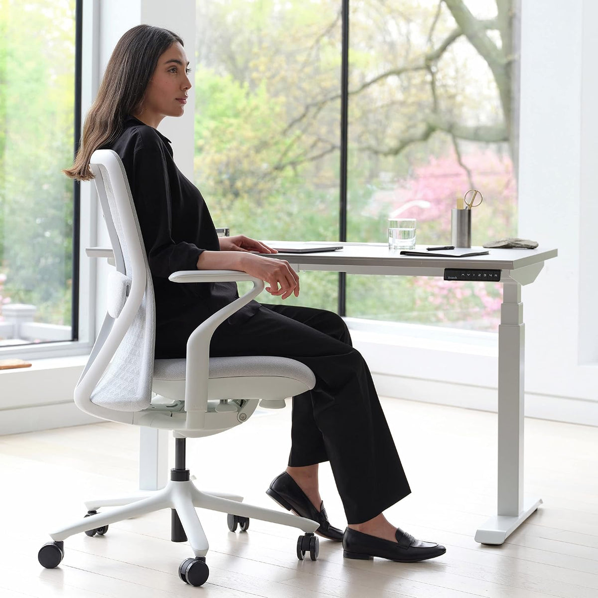 Branch Verve Chair - High Performance Executive Office Chair with Contoured Seat Back and Adjustable Lumbar Rest - High Density Foam Cushion with Aluminum Base - Up to 275 lbs - Mist