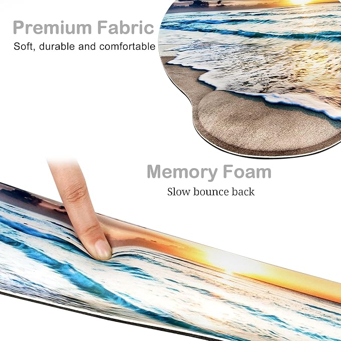 Ergonomic Mouse Pad with Wrist Rest and Keyboard Wrist Rest, Mousepad | Memory Foam Wrist Rest for Computer Keyboard, Pain Relief, Non-Slip Rubber Base, Mouse Pad Wrist Support for Gaming, Beach