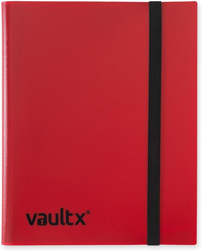 Vault X 9 Pocket Standard Strap Binder, Holds 360 Trading Cards in 20 Side-Loading Pages (Red)