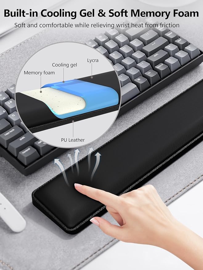 TopMade Keyboard Wrist Rest, Cooling Gel & Upgrade Soft Memory Foam Design Wrist Support for Keyboard, Full-Size Keyboard Hand Rest Pad, Ergonomic Palm Rest for Long Hours of Work, Gaming, Black