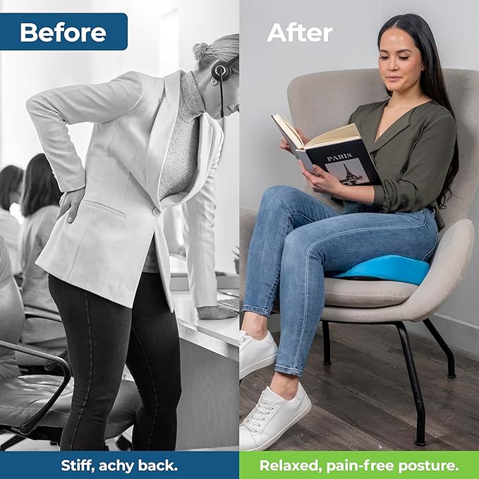 LuminaRest® Gel Seat Cushion for Long Sitting | Premium CertiPUR-US® Certified Memory Foam | Ergonomic Office Chair Cushion for Tailbone & Coccyx Pain Relief, Sciatica & Back Support – (Blue)