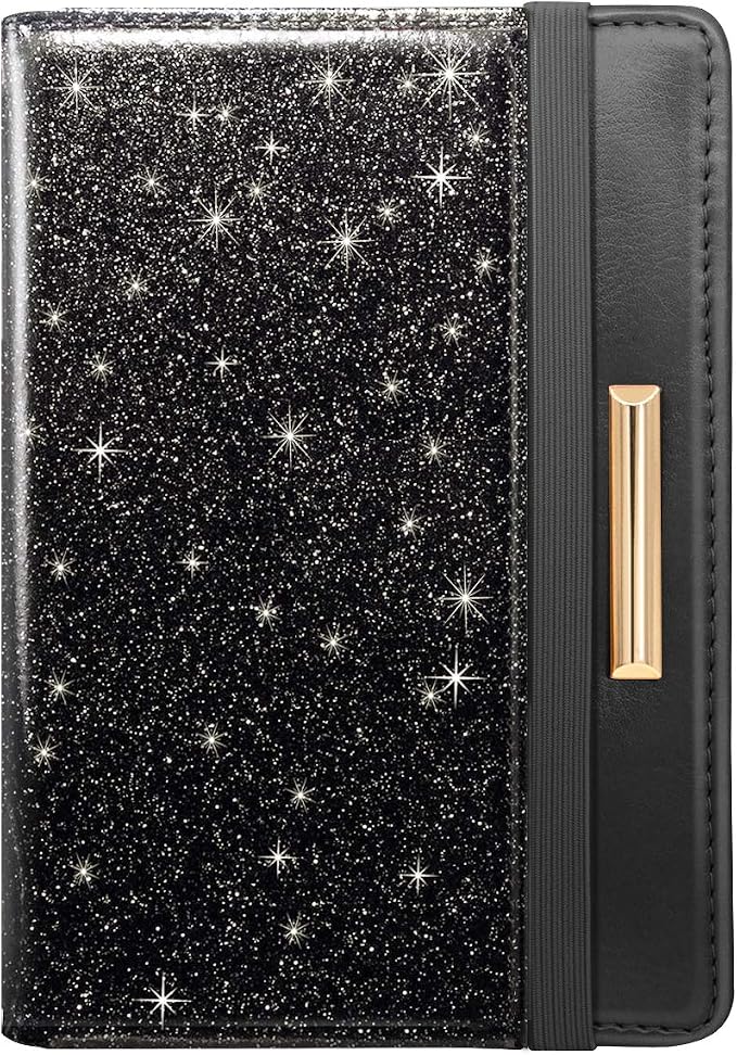 Coco Rossi Passport Holder for Travel Women Slim RFID Passport Cover Wallet | Travel Essentials, Passport Book Holders, Passport Wallet Cover Case, PU Leather, Cute, Thin, Spliced Design, Glitter Black