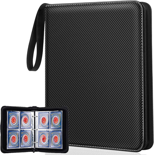 Jravkfi Card Binder 4 Pocket with 50 Removable Sleeves-Can Hold 400 Cards,3-Ring Zipper Sports Book, Ideal for All Card Collectors（Black）
