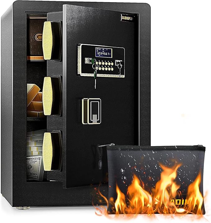 Safe Box, ADIMO 2.8 Cubic Ft Fireproof Safe Box, Weighted Cabinet Safe with Removable Shelf, Sensitive Alarm, Dual Key System with LCD Digital Screen, Safe for Jewelry, Cash, Documents and Gold