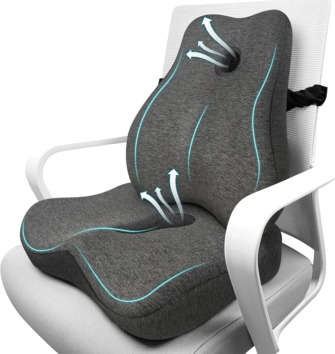 Lumbar Support Pillow & Seat Cushion for Office Chair, Memory Foam Office Chair Cushion for Tailbone Pain Relief and Lower Back Support, Ergonomic Desk Chair Cushion for Gaming, Wheelchair,Home