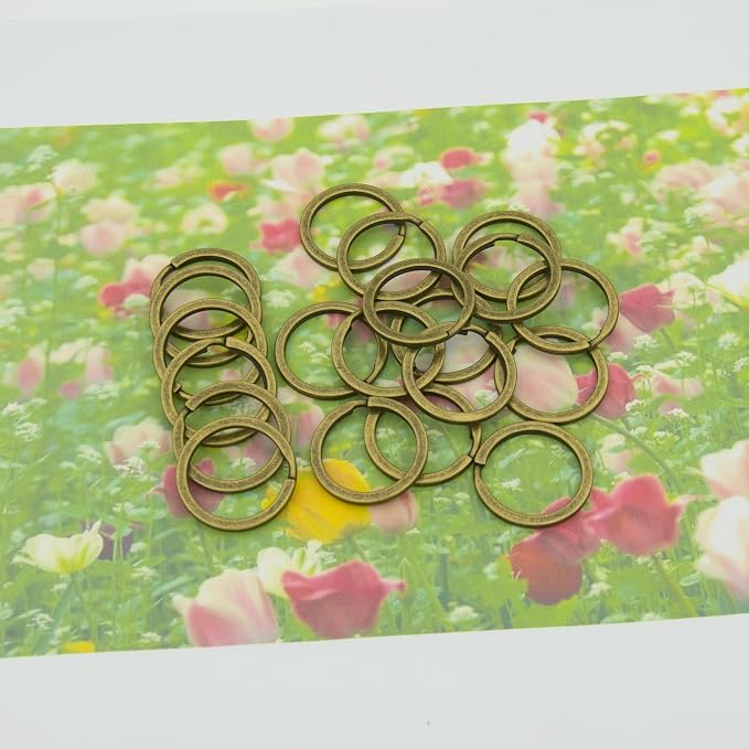 20 Pack Key Ring Keychain 1 Inch 25mm Diameter Metal Flat Split Key Chains Rings for Home Car Dog Tag Office Lanyards Keys Attachment Bronze