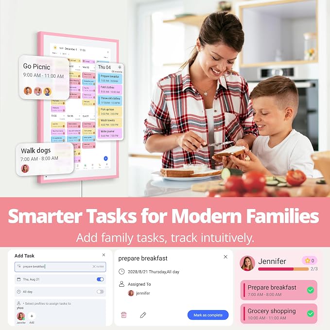 Dragon Touch 15.6 inch Digital Calendar & Chore Chart - Interactive Touchscreen Smart Family Planner,Digital Picture Frame for Mom, Women, Christmas & Weddings Pink