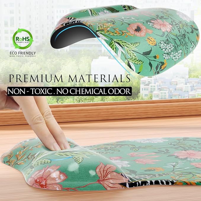 MROCO Ergonomic Mouse Pad Gel Wrist Rest, 9.4 x 8.1 in, Garden Whispers | Ergonomic Shape Design, Multiple Pattern Options, Gel Wrist Comfort, Smooth Lycra Surface, Non-Slip PU Base