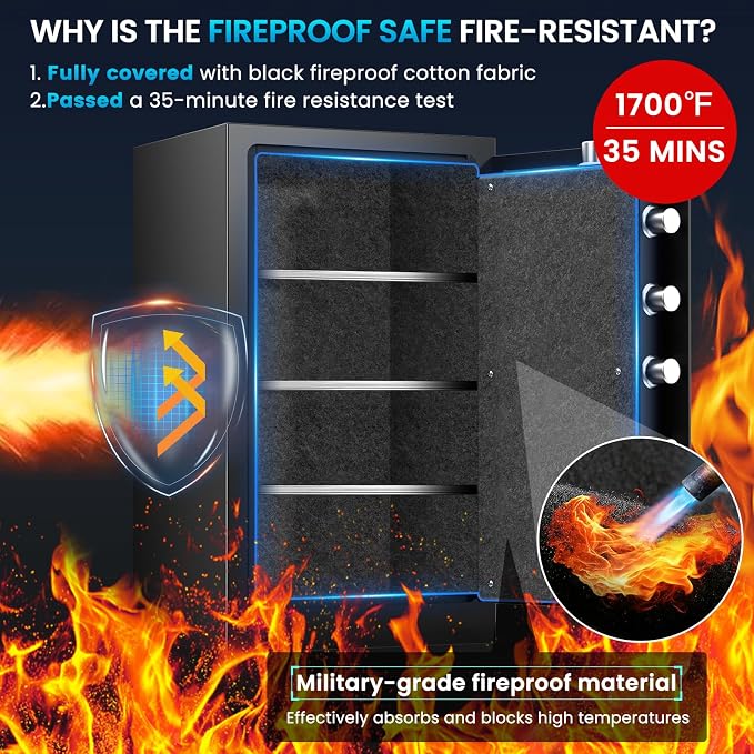 [2026 Upgraded] 35 Mins Heavy Duty Fireproof Safe, 7.5 Cuft Home Safe | Fire Proof Safe with Digital Keypad Keys, Smart Alert, Mute Mode, Security Safes for Home Office Documents