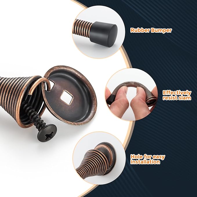 Ravinte Door Stoppers, 48 Pack Spring Door Stops with Rubber Bumper, Oil Rubbed Bronze Door Stoppers for Bottom of Door