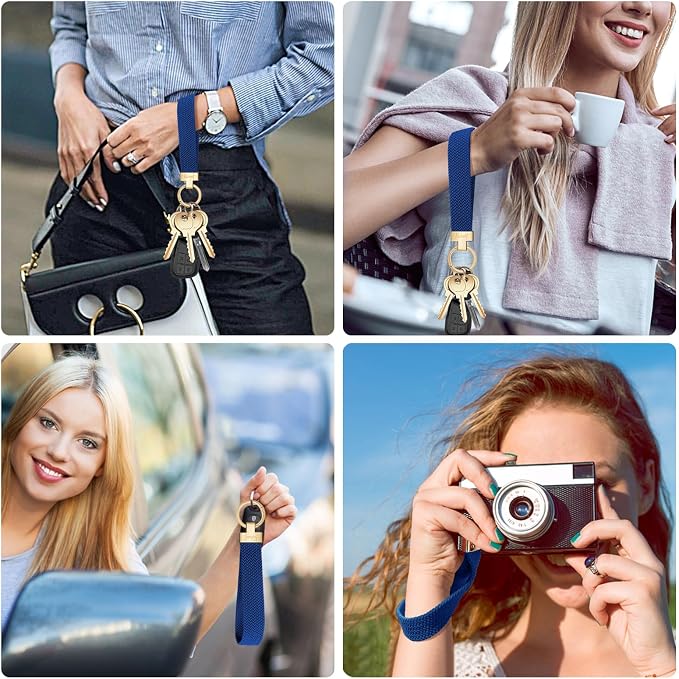Fishent Stretchy Wristlet Keychain, Cute Key Chain, Woven Wrist Lanyard for Car Keys with 3 Keyrings and D-ring for Women Men