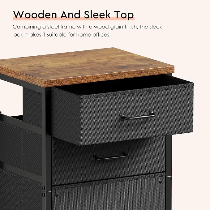 3 Drawer File Cabinet with Wheels with Open Storage Shelf, Rustic Brown