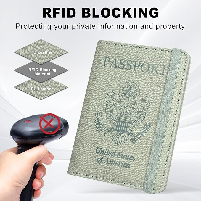 ACdream RFID BLOCKING Passport Holder Travel Wallet - Premium PU Leather Cover Passport Book with Card Holder, Pen Holder, Keep Organization, and Travel Essentials for Women and Men, Agave Green
