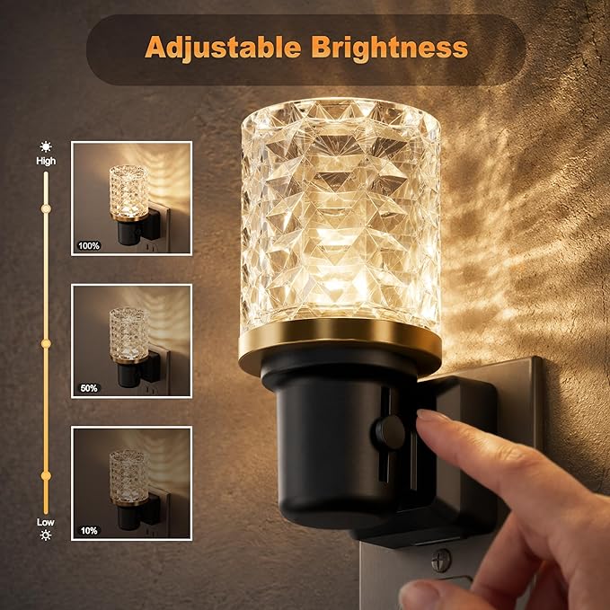 JandCase LED Night Light, Dimmable Night Lights Plug into Wall, Modern Nightlight with Auto On Off Light Sensor, 3000K Soft White Night Light 0-100LM Brightness for Bathroom Hallway Bedroom Decor