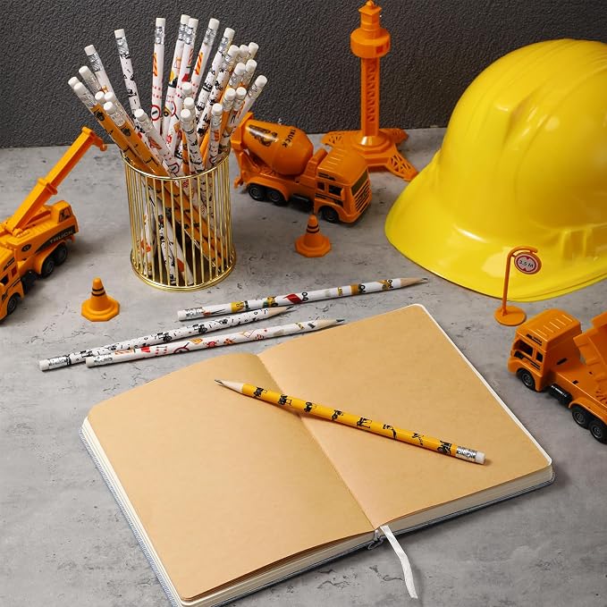 Teling 48 Pcs Construction Party Favors Fun Pencils in Bulk with Eraser for Theme Birthday Supplies Wooden Number 2 Graphite Pencils for Students Back to School Gifts Classroom