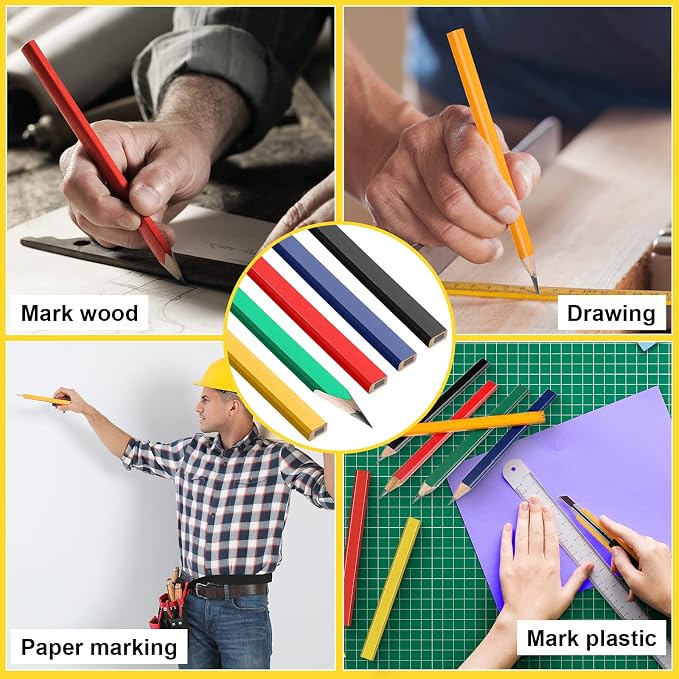 Mimorou 200 Pcs Carpenter Pencil 7 Inch Flat Octagonal 5 Colors Hard Black Carpenter Pencils Construction Contractor for Wood Working Marking and Concrete Marking Tools