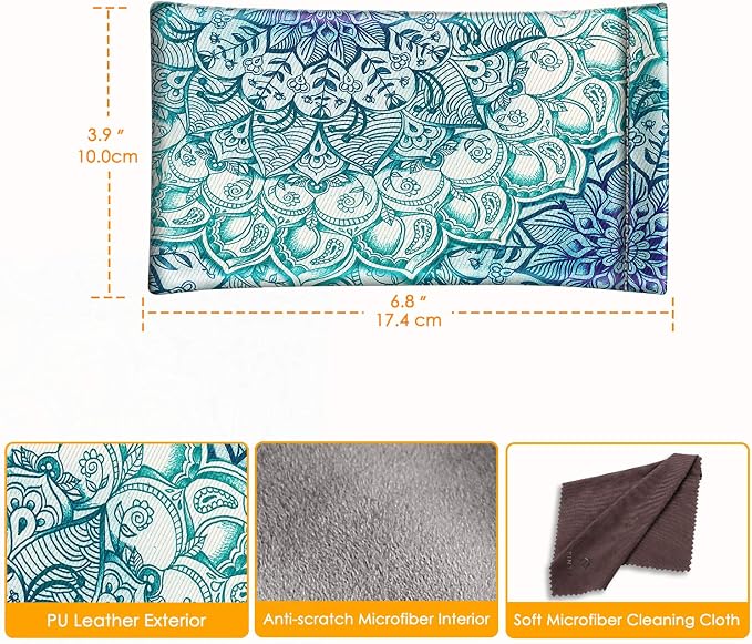 FINTIE Soft Eyeglasses Case with Cleaning Cloth, Portable Squeeze Top Vegan Leather Glasses Pouch, Sunglasses Eyewear Bag