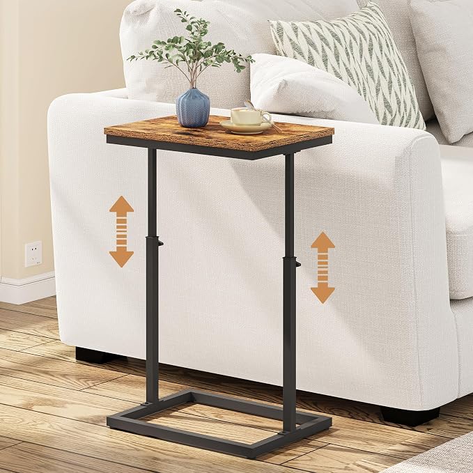 TUTOTAK End Table, Side Table, Tall Couch Table, Sofa Table | for Living Room, Bedroom, Brown TB01BB083P