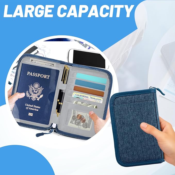 Passport Holder for Travel, RFID Blocking Wallet for Couples Men and Family | Multi-compartment organizer holds passports, cards, tickets, IDs and cash for women, couples and international family travel