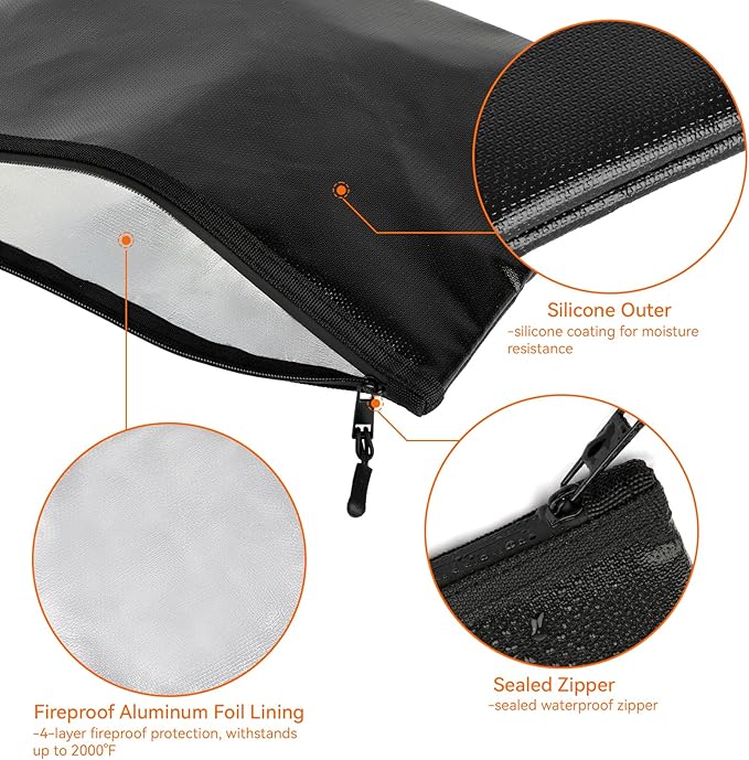 Fireproof Document Money Bag, Waterproof Zipper Pouch (10"x13.5") | Fire Proof for Passport, Important Legal Papers, Cash, Valuables, Secure Storage Organizer for Travel, Home, Office
