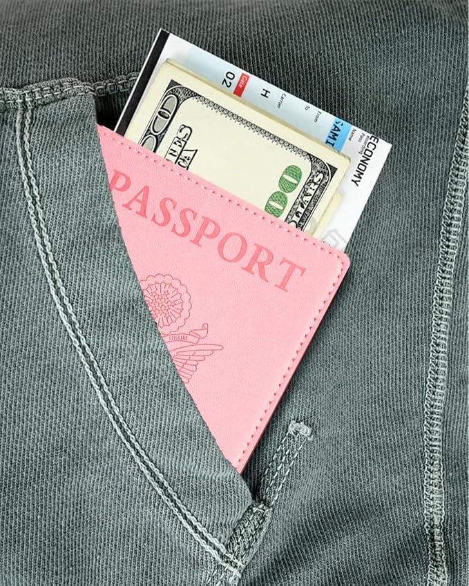 Sizobi Leather Passport Holder Covers, Passport Holder for Travel Women | RFID Blocking Wallet Case, International Travel Must Haves Travel Accessories for Women Men,Cruise Ship Essentials Gifts,Pink