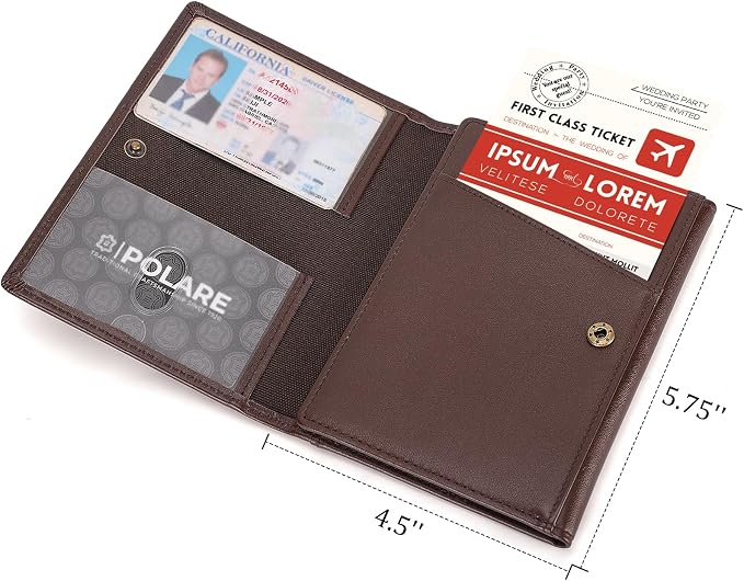 Polare Napa Leather Pilot Wallet Passport Holder RFID Blocking Tri-fold Travel Cover Document Organizer for Aviation Professionals (Coffee)