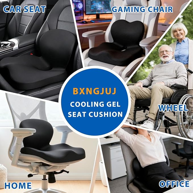 Seat Cushion with Back Support,Cooling Gel & Memory Foam Lumbar Support Pillow for Office Chair,Ergonomic Office Chair Cushions for Sciatica Pain Relief,Gel Seat Cushions for Car,Office,Desk