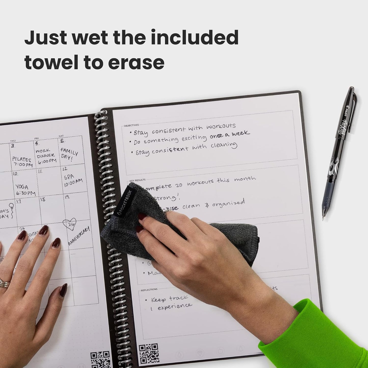 Rocketbook Fusion Reusable Undated Productivity Planner, Executive Size 6x8.8, Black - Goals, Monthly and Weekly Calendar, Daily To-do List, Lined and Dotted Notes Pages
