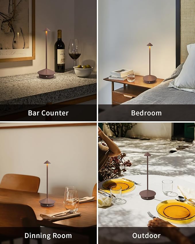 Modern Cordless Table Lamp Set of 2, Brown Portable LED Desk Lamps | 5000mAh, Rechargeable, Battery Operated Lighting for Bedroom, Dining Room, Restaurant, Coffee Shop, Camping, Night Light