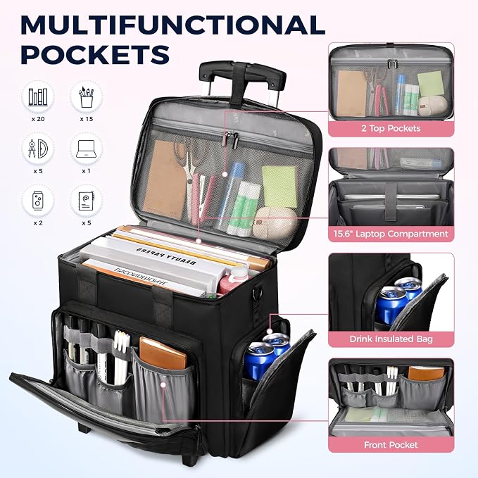 Ytonet Rolling Cart for Teachers with Detachable Dolly & Teacher Tote Bag | 15.6″ Laptop Compartment Rolling Tote Bag with Wheels for Work, Large Teacher Cart for Travel, Rolling Briefcase for Women