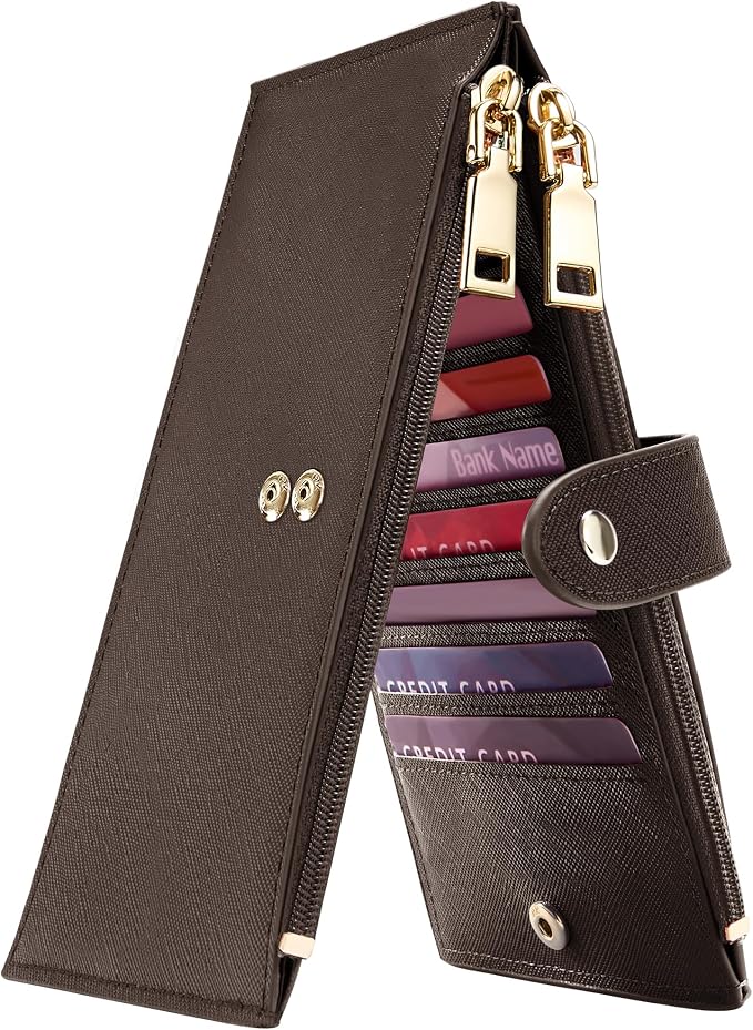 Travelambo RFID Wallet Women Large Size Bifold Multi Card Wallet Case with Zipper Pocke Credit Card Holder for Women